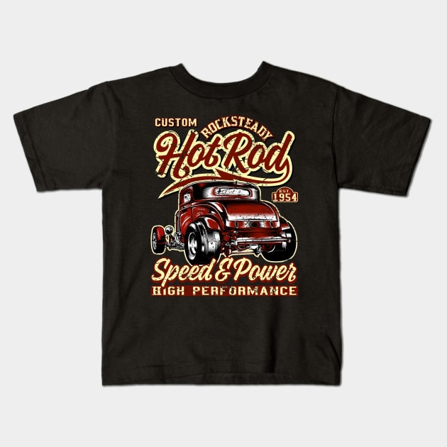 Custom Rocksteady Red Hot Rod Kids T-Shirt by RockabillyM